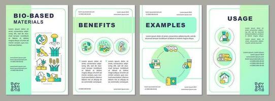 Bio based materials green gradient brochure template. Bio economy. Leaflet design with linear icons. Editable 4 vector layouts for presentation, annual reports