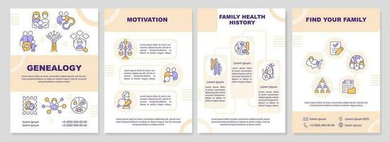 Genealogy orange brochure template. Family history. Leaflet design with linear icons. Editable 4 vector layouts for presentation, annual reports