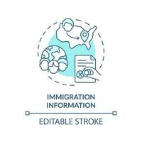 Immigration information blue concept icon. Movement data. Family research record abstract idea thin line illustration. Isolated outline drawing. Editable stroke vector