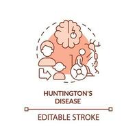 Huntington disease red concept icon. Brain disorder. Hereditary disease abstract idea thin line illustration. Isolated outline drawing. Editable stroke vector