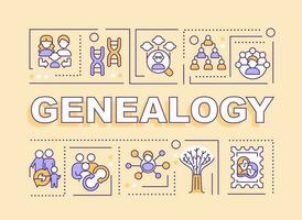 Genealogy word concepts orange banner. Family history research. Infographics with editable icons on color background. Isolated typography. Vector illustration with text