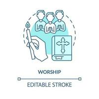 Worship turquoise concept icon. Church service for believers. Religious practice abstract idea thin line illustration. Isolated outline drawing. Editable stroke vector