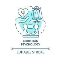 Christian psychology turquoise concept icon. Religious support. Church counseling abstract idea thin line illustration. Isolated outline drawing. Editable stroke vector