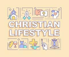 Christian lifestyle word concepts yellow banner. Religion culture. Infographics with editable icons on color background. Isolated typography. Vector illustration with text