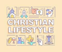Christian lifestyle word concepts yellow banner. Religion culture. Infographics with editable icons on color background. Isolated typography. Vector illustration with text