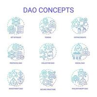 Decentralized autonomous organizations blue gradient concept icons set. No central leadership idea thin line color illustrations. Isolated symbols vector