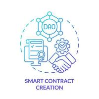 Smart contract creation blue gradient concept icon. Blockchain network operation. DAO lunch step abstract idea thin line illustration. Isolated outline drawing vector