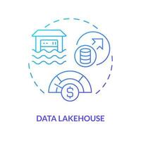 Data lakehouse blue gradient concept icon. Lake and warehouse combination. Data repository abstract idea thin line illustration. Isolated outline drawing vector