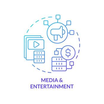 Media and entertainment blue gradient concept icon. Music and video files. Data lake use case abstract idea thin line illustration. Isolated outline drawing vector