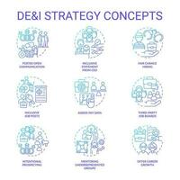 DEI strategy in workplace blue gradient concept icons set. Support diversity, equity and inclusion idea thin line color illustrations. Isolated symbols vector