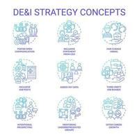 DEI strategy in workplace blue gradient concept icons set. Support diversity, equity and inclusion idea thin line color illustrations. Isolated symbols vector