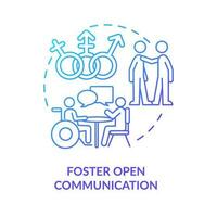 Foster open communication blue gradient concept icon. Making DEI efforts effective practice abstract idea thin line illustration. Isolated outline drawing vector