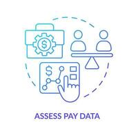 Assess pay data blue gradient concept icon. Equity in workplace. Making DEI efforts effective practice abstract idea thin line illustration. Isolated outline drawing vector