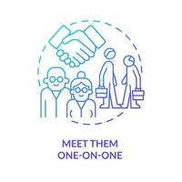 Meet them one on one blue gradient concept icon. Tip for younger managers with older employees abstract idea thin line illustration. Isolated outline drawing vector