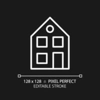 Two story house pixel perfect white linear icon for dark theme. Detached building for one family. Real estate selling. Thin line illustration. Isolated symbol for night mode. Editable stroke vector