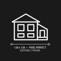 Split-level house pixel perfect white linear icon for dark theme. Bi-level home. Detached suburban building. Real estate. Thin line illustration. Isolated symbol for night mode. Editable stroke vector