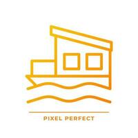 Houseboat pixel perfect gradient linear vector icon. Float house. Moored building in lake, river. Real estate. Thin line color symbol. Modern style pictogram. Vector isolated outline drawing