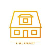 Bungalow pixel perfect gradient linear vector icon. House with sloped roof. Recreation home. Buying property. Cottage. Thin line color symbol. Modern style pictogram. Vector isolated outline drawing