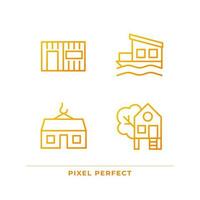 Compact houses pixel perfect gradient linear vector icons set. Modular, container homes. Treehouse for recreation. Thin line contour symbol designs bundle. Isolated outline illustrations collection