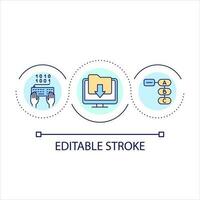 Sources for coding in workplace loop concept icon. Save program files on personal computer abstract idea thin line illustration. Isolated outline drawing. Editable stroke vector