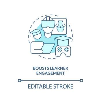 Boost learner engagement turquoise concept icon. Gamification benefits in e learning abstract idea thin line illustration. Isolated outline drawing. Editable stroke vector