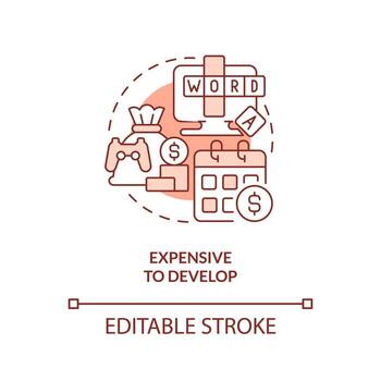 Expensive to develop terracotta concept icon. Gamification challenges in e learning abstract idea thin line illustration. Isolated outline drawing. Editable stroke vector