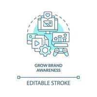 Grow brand awareness turquoise concept icon. Digital marketing gamification pros abstract idea thin line illustration. Isolated outline drawing. Editable stroke vector