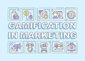 Gamification in marketing word concepts blue banner. Infographics with editable icons on color background. Isolated typography. Vector illustration with text