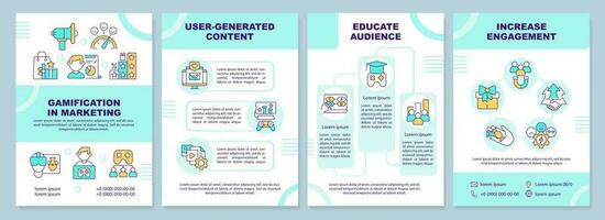 Gamification in marketing mint brochure template. Leaflet design with linear icons. Editable 4 vector layouts for presentation, annual reports