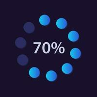 Circular dot gradient infographic chart design template for dark theme. Seventy percentage. Radial infochart with progress amount. Visual data presentationd vector