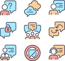 Speech balloons pixel perfect RGB color icons set. Visualization of people communication. Conversation. Isolated vector illustrations. Simple filled line drawings collection. Editable stroke