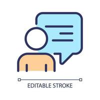 Speech balloon near talking person pixel perfect RGB color icon. Communication process visualisation. Character thoughts. Isolated vector illustration. Simple filled line drawing. Editable stroke