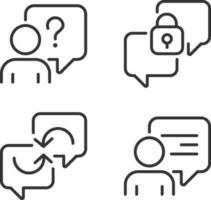 Speech bubbles for communication pixel perfect linear icons set. Speaking symbols. Confidence. Customizable thin line symbols. Isolated vector outline illustrations. Editable stroke