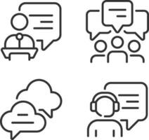 Speech bubbles in different spheres pixel perfect linear icons set. Public communication ways. Customizable thin line symbols. Isolated vector outline illustrations. Editable stroke