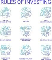 reglas de invertir azul degradado concepto íconos colocar. dinero gestión. comercio en valores mercado. financiero procesos idea Delgado línea color ilustraciones. aislado símbolos vector