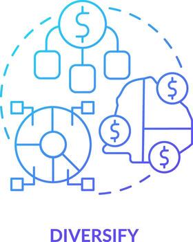 Diversify blue gradient concept icon. Spread money across several funds. Rule of investing abstract idea thin line illustration. Isolated outline drawing vector