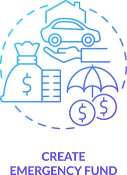 Create emergency fund blue gradient concept icon. Instant access to money. Investing preparation abstract idea thin line illustration. Isolated outline drawing vector