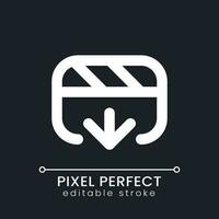 Import video file pixel perfect white linear ui icon for dark theme. Footage editing software. Media player. Vector line pictogram. Isolated user interface symbol for night mode. Editable stroke