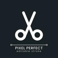 Cut pixel perfect white linear ui icon for dark theme. Scissors sign. Film editing. Divide footage file. Vector line pictogram. Isolated user interface symbol for night mode. Editable stroke