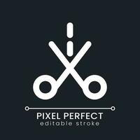 Trim pixel perfect white linear ui icon for dark theme. Video cutter software. Media player. Online crop tool. Vector line pictogram. Isolated user interface symbol for night mode. Editable stroke