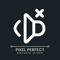 Volume off pixel perfect white linear ui icon for dark theme. Mute audio in video. Remove sound. Music mode. Vector line pictogram. Isolated user interface symbol for night mode. Editable stroke