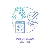 Put on clean clothes blue gradient concept icon. Avoid contamination. Decontaminate after radiation emergency abstract idea thin line illustration. Isolated outline drawing vector