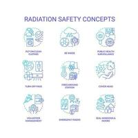 Radiation safety blue gradient concept icons set. Radioactive contamination surviving idea thin line color illustrations. Isolated symbols vector