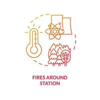 Fires around station red gradient concept icon. Impact of high temperature. Nuclear accident cause abstract idea thin line illustration. Isolated outline drawing vector