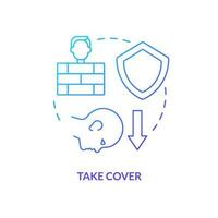 Take cover blue gradient concept icon. Hide behind barrier. Action outside during nuclear accident abstract idea thin line illustration. Isolated outline drawing vector