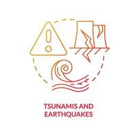 Tsunamis and earthquakes red gradient concept icon. Natural disaster risk. Nuclear event cause abstract idea thin line illustration. Isolated outline drawing vector