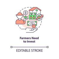 Farmers need to invest concept icon. Agro business growth strategy. Farm investment abstract idea thin line illustration. Isolated outline drawing. Editable stroke vector