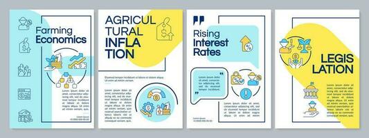 Farm economics blue and yellow brochure template. Agribusiness. Leaflet design with linear icons. Editable 4 vector layouts for presentation, annual reports