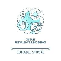 Changes in disease prevalence and incidence turquoise concept icon. Costly medicine abstract idea thin line illustration. Isolated outline drawing. Editable stroke vector