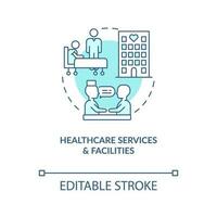 Healthcare services and facilities turquoise concept icon. Medical industry abstract idea thin line illustration. Isolated outline drawing. Editable stroke vector